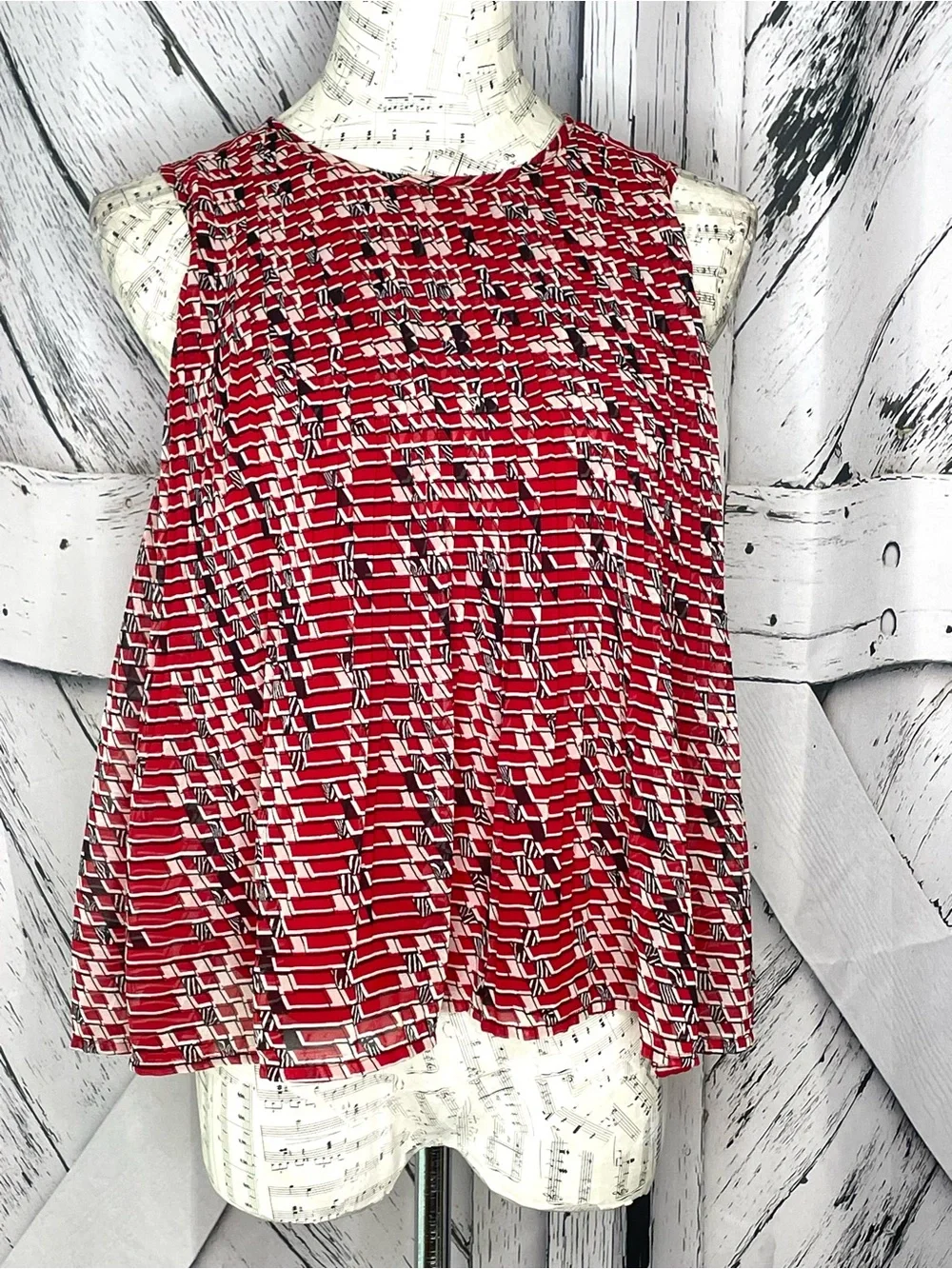 Banana Republic Pleated Swing Top Sleeveless Red Black XS